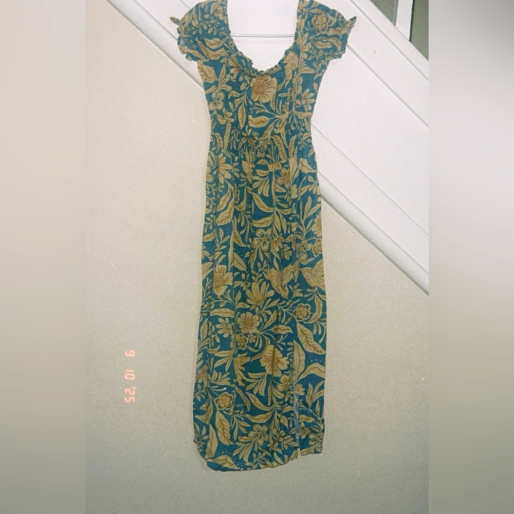 Patrons of Peace Blue and Gold Floral Maxi Dress